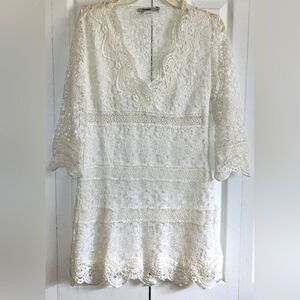 Desigual 3/4 Sleeve Crochet and Lace Mini Dress, Size 8 (40 European) EUC.